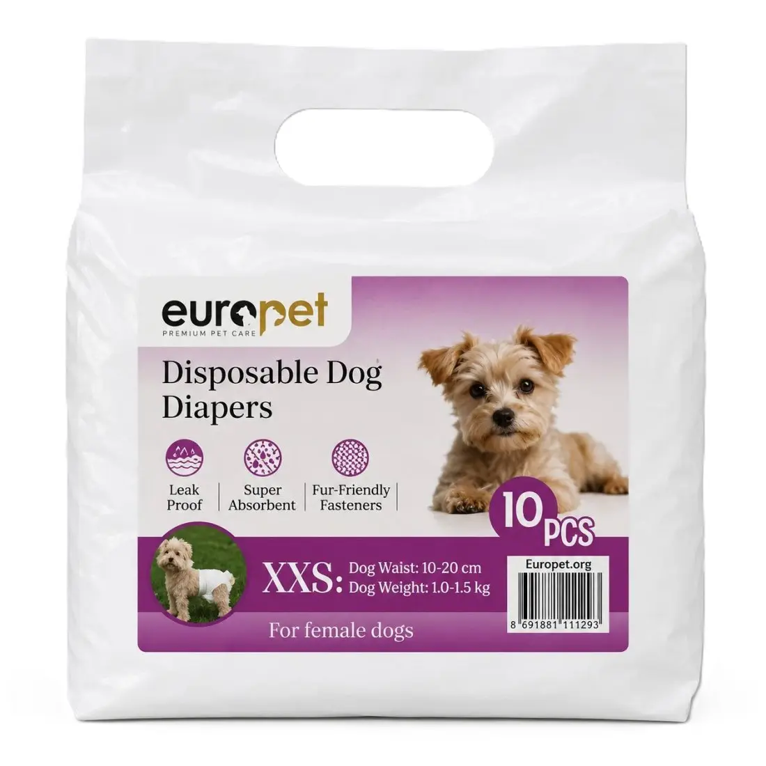 Disposable-S (3) تصویر پوشک سگ ماده یوروپت ۱۰ عددی